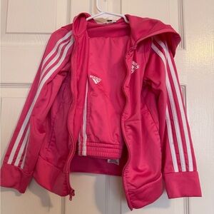 Girls Adidas Track Suit Pink with White Stripes